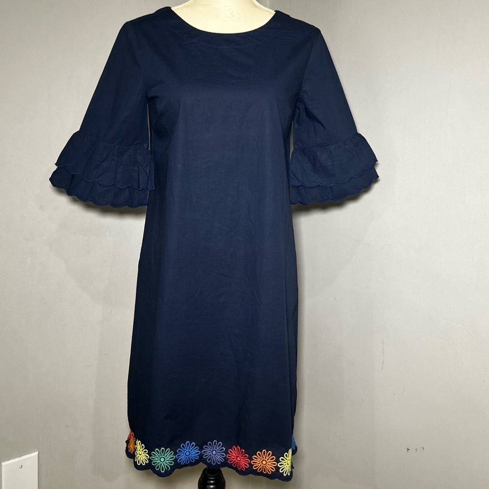 Crewcuts Navy Dress with Ruffle Sleeves and Floral embroidered 14 (Girls)